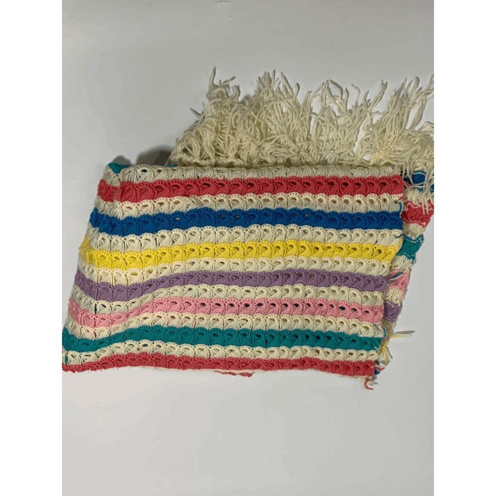 Granny Stripe Crochet Pattern Blanket With Tassel Multi-Color Size 42x58"